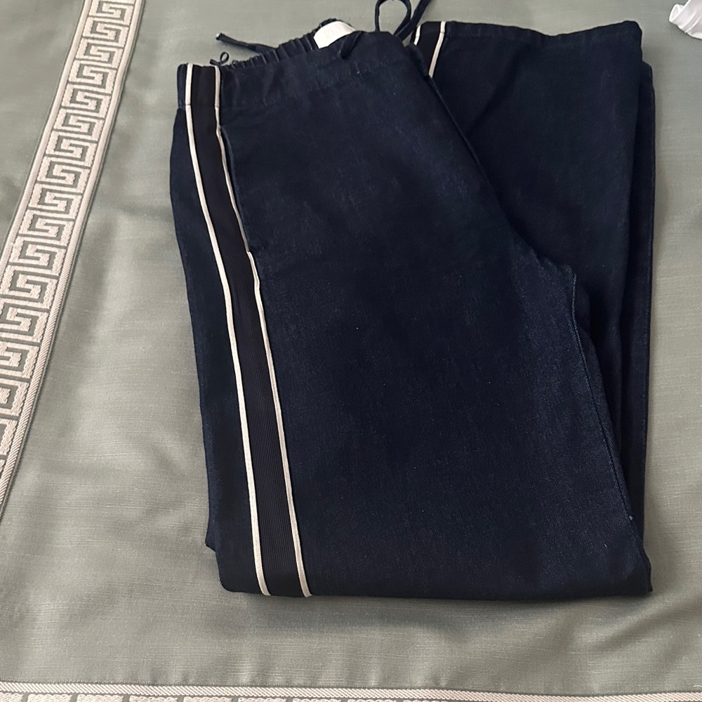 Zara Women's Black Flare Jeans with White Stripes